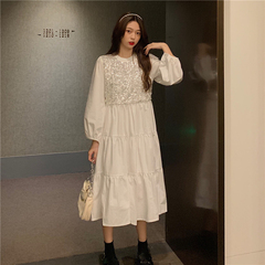 Real price ~ Korean loose style round neck sequins super fairy stitching Pleated Dress