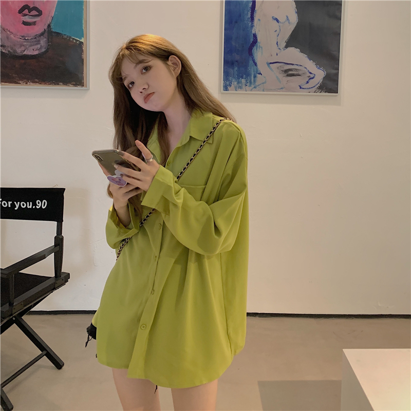 Real shot real price ~ Korean loose retro versatile fashion show thin temperament Long Sleeve Shirt