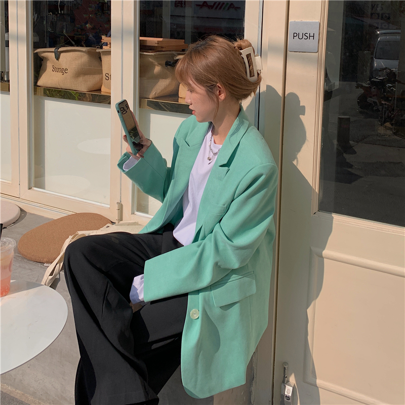 Real shot real price ~ Korean loose and versatile student casual retro long sleeve suit coat