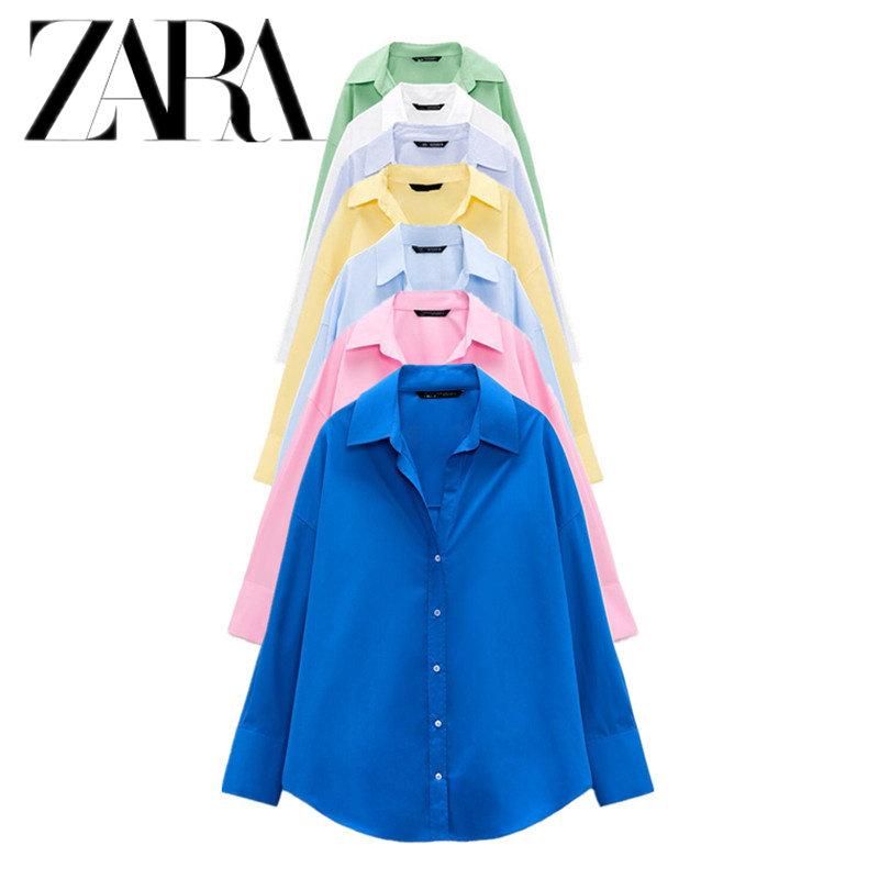 traf商城 新款时尚百搭翻领衬衣休闲宽松府绸衬衫2495255 4387023