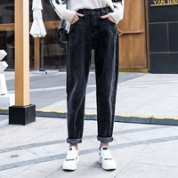Джинсы, осенние штаны, коллекция 2021, высокая талия, оверсайз, свободный прямой крой, в корейском стиле