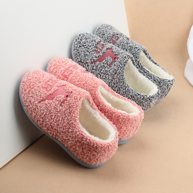 防滑防摔居家带跟棉拖鞋保暖毛绒