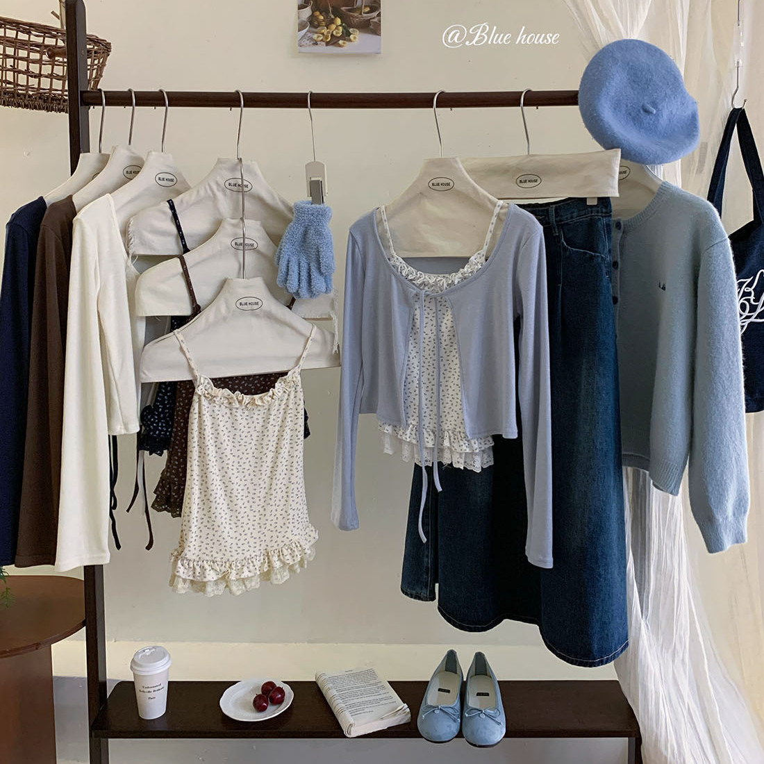 韩系碎花蕾丝吊带背心针织T恤开衫女秋纯欲甜辣妹百搭两件套上衣