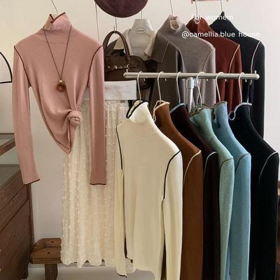 韩风撞色高领套头长袖针织衫女冬