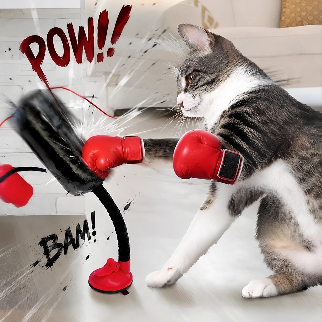 猫咪拳击玩具吸盘立式小猫自嗨解闷立柱逗猫拳套沙袋幼猫逗猫玩具