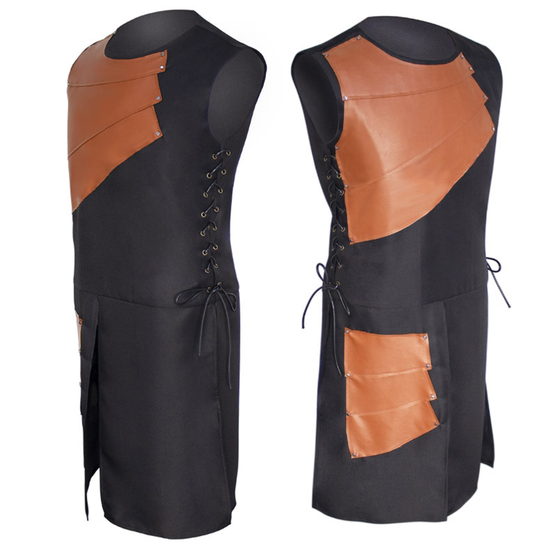 中世纪复古服男表演服外穿背心万圣节无袖圆领侧边绑带拼接马甲