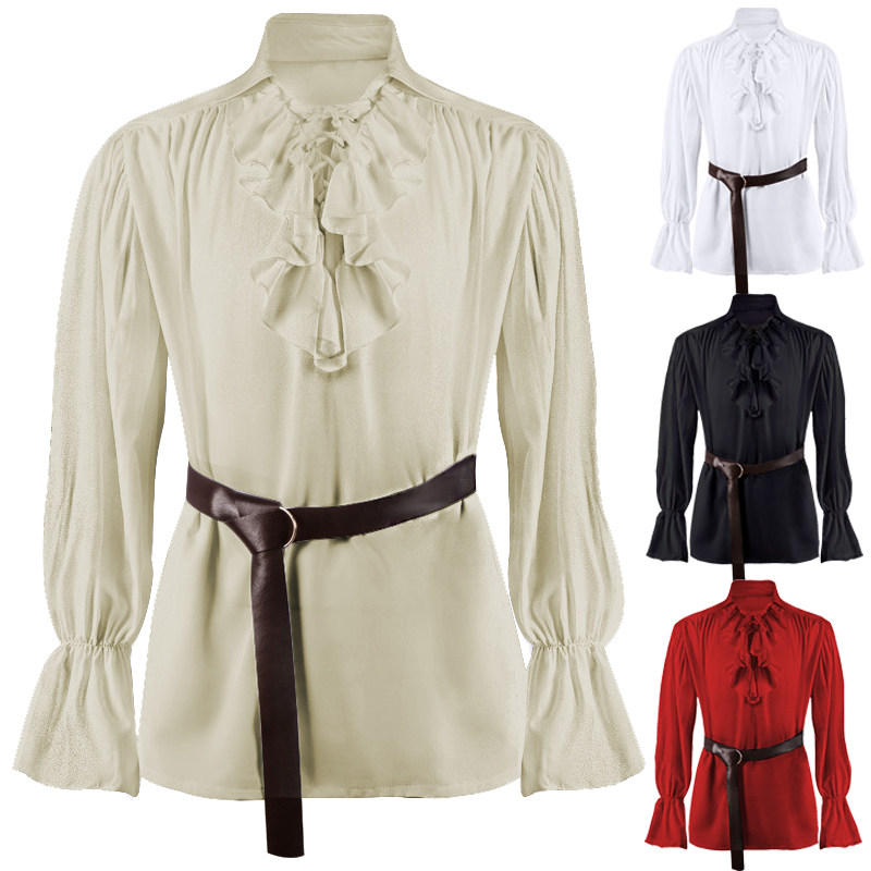 复古绑带衬衫戏剧表演服中世纪欧洲蓬蓬袖宫廷风上衣王子衬衣海盗