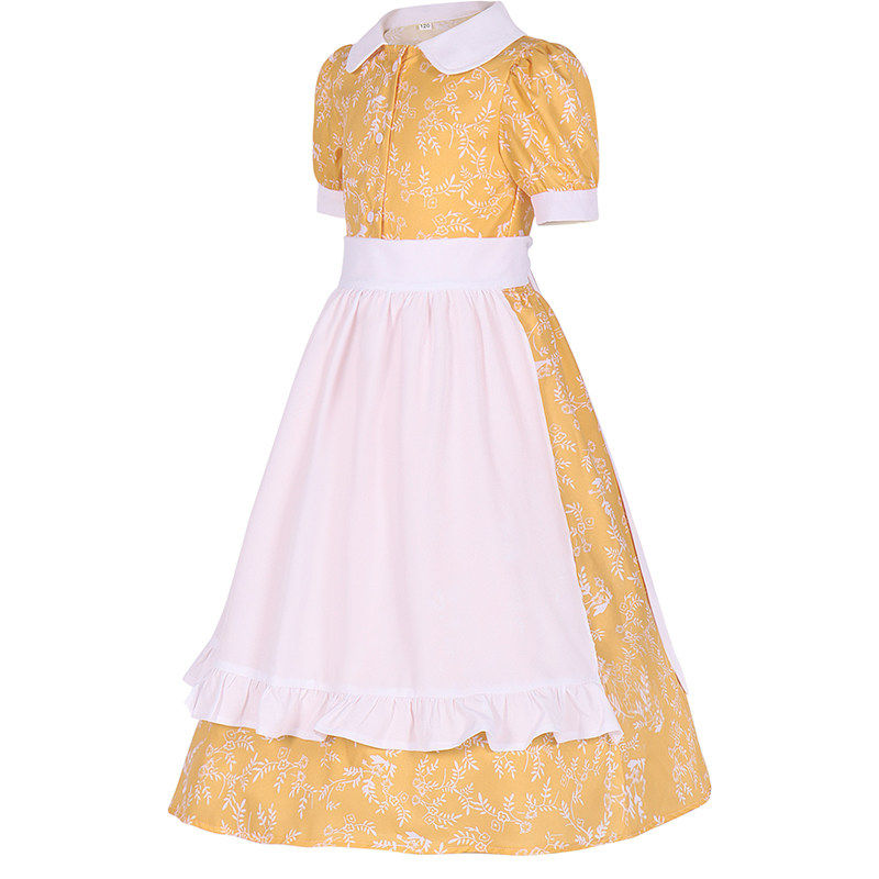 儿童女装舞台表演服装套装连衣裙 童装扮演服装带围裙和帽子