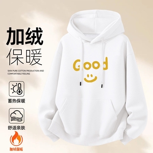 王嘉尔同款DREW笑脸硅胶GOOD印花黑色连帽卫衣男女情侣秋冬加绒潮