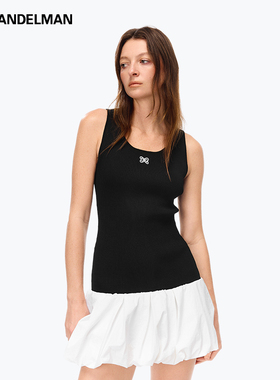 【明星同款】ANN ANDELMAN撞色无袖套头背心拼接花苞连衣裙短裙