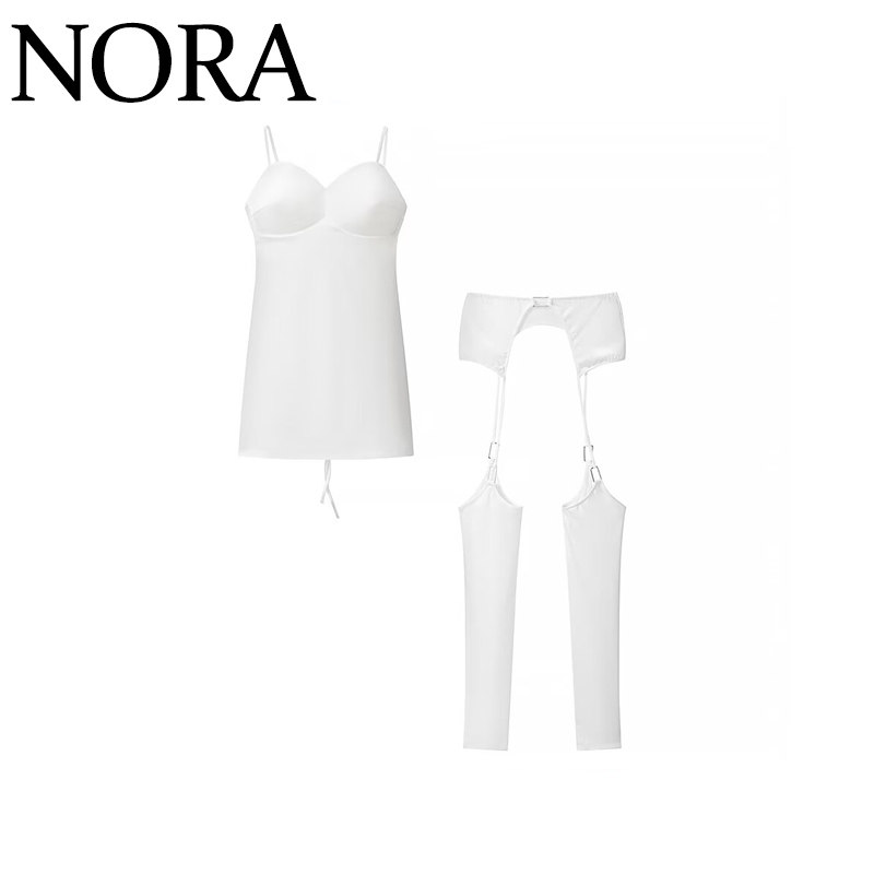 NORA 欧美风 ZA女装 新款时尚性感纯色露背立体包臀裙裤子两件套
