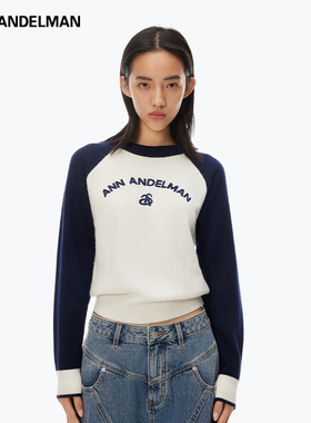 ANN ANDELMAN官方直营2025秋季插肩袖针织衫拼色长袖毛织打底衫女