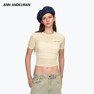 ANDELMAN 2025新款 短款 毛织薄款 ANN 短袖 背心T恤 明星同款
