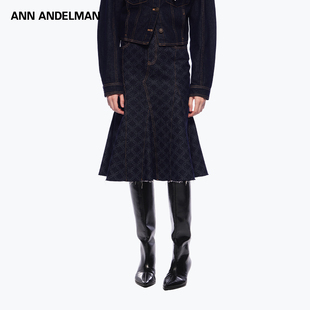 ANN 毛边 ANDELMAN官方直营原牛镭射烧花水洗牛仔鱼尾裙半身裙长款