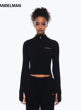ANN ANDELMAN半高领毛衣女款2025新款弹力修身半开拉链针织上衣