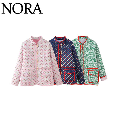 百搭立领碎花拼接棉服夹克外套