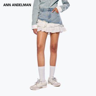 新款 ANN ANDELMAN官方直营拼接短裙解构蛋糕裙烫钻牛仔半身裙秋季