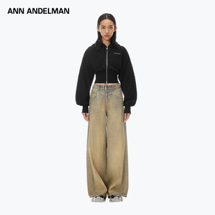 迪丽热巴同款ANN ANDELMAN修身外套短款双开拉链高腰连帽卫衣