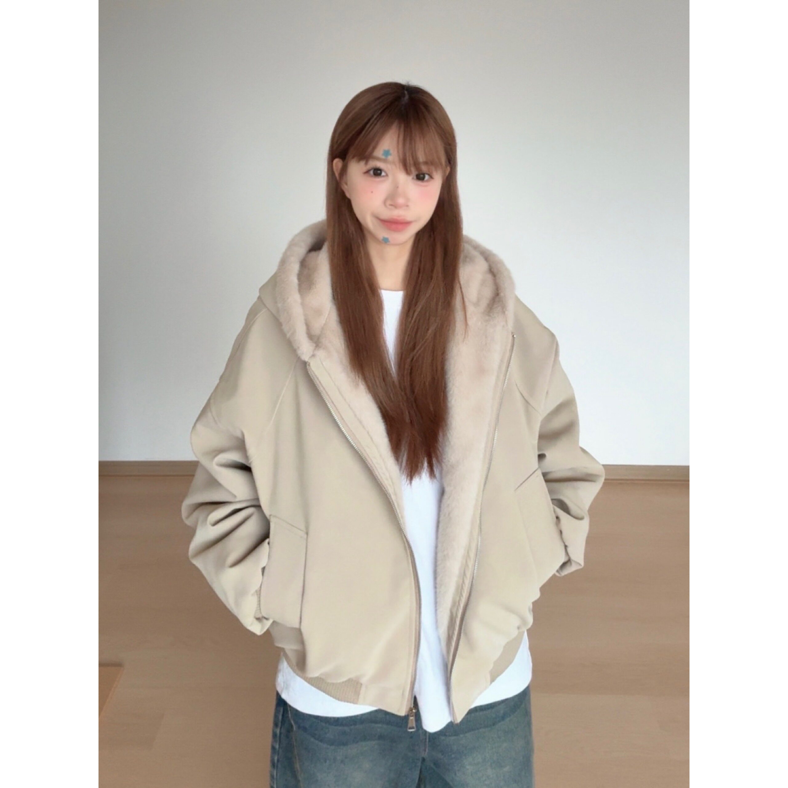 新款情侣连帽座山雕加绒加厚毛领皮衣男女冬季外套百搭宽松休闲潮