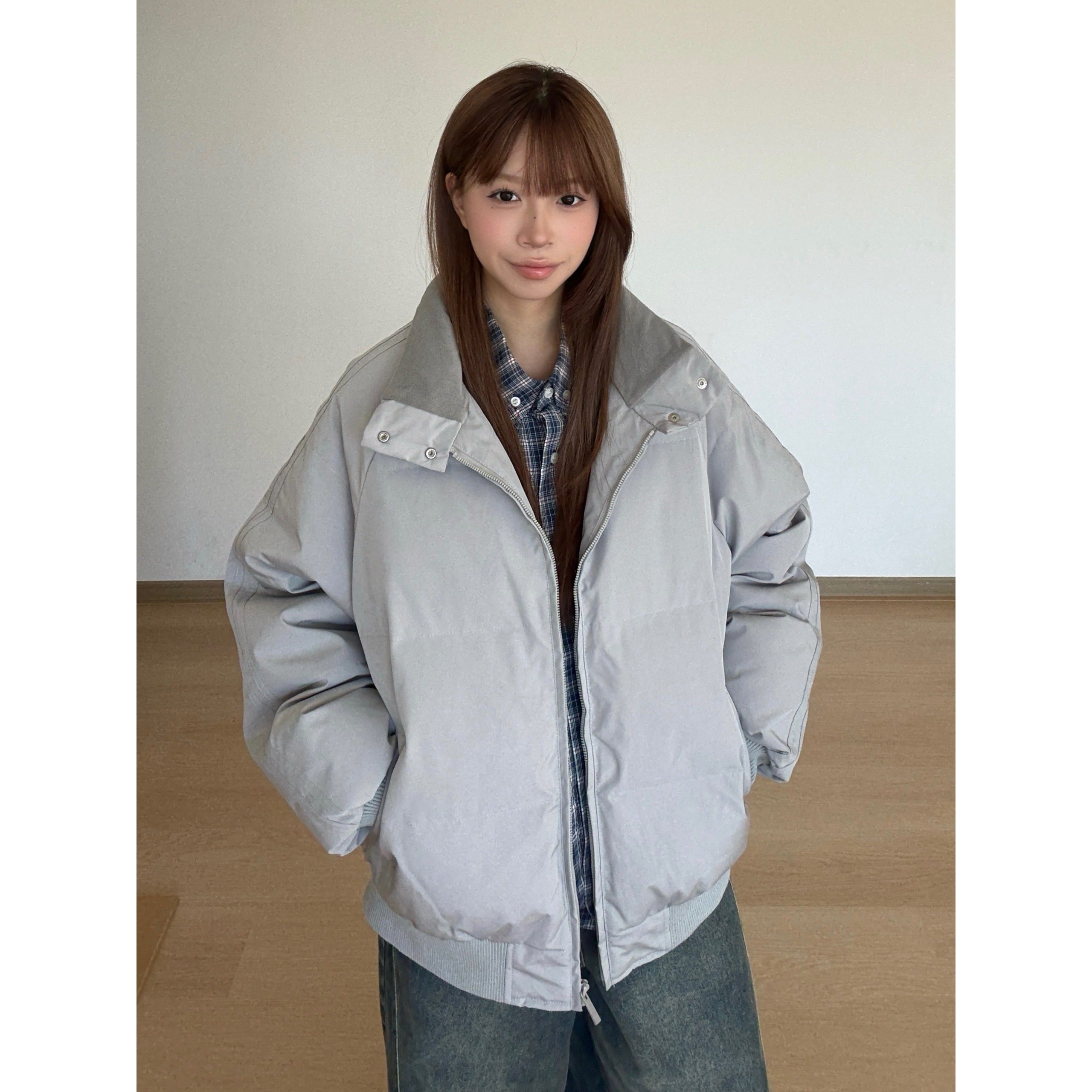 美式复古潮牌纯色棉服男女同款外套宽松休闲百搭上衣情侣棉衣外套