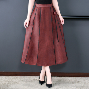 新中式改良马面裙 红云纱龟纹香云纱A字半身中长裙松紧腰桑蚕丝裙