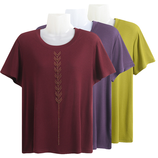 中老年女士背心显瘦着肚子上衣奶奶衫 t恤宽松时尚 莫代尔妈妈短袖