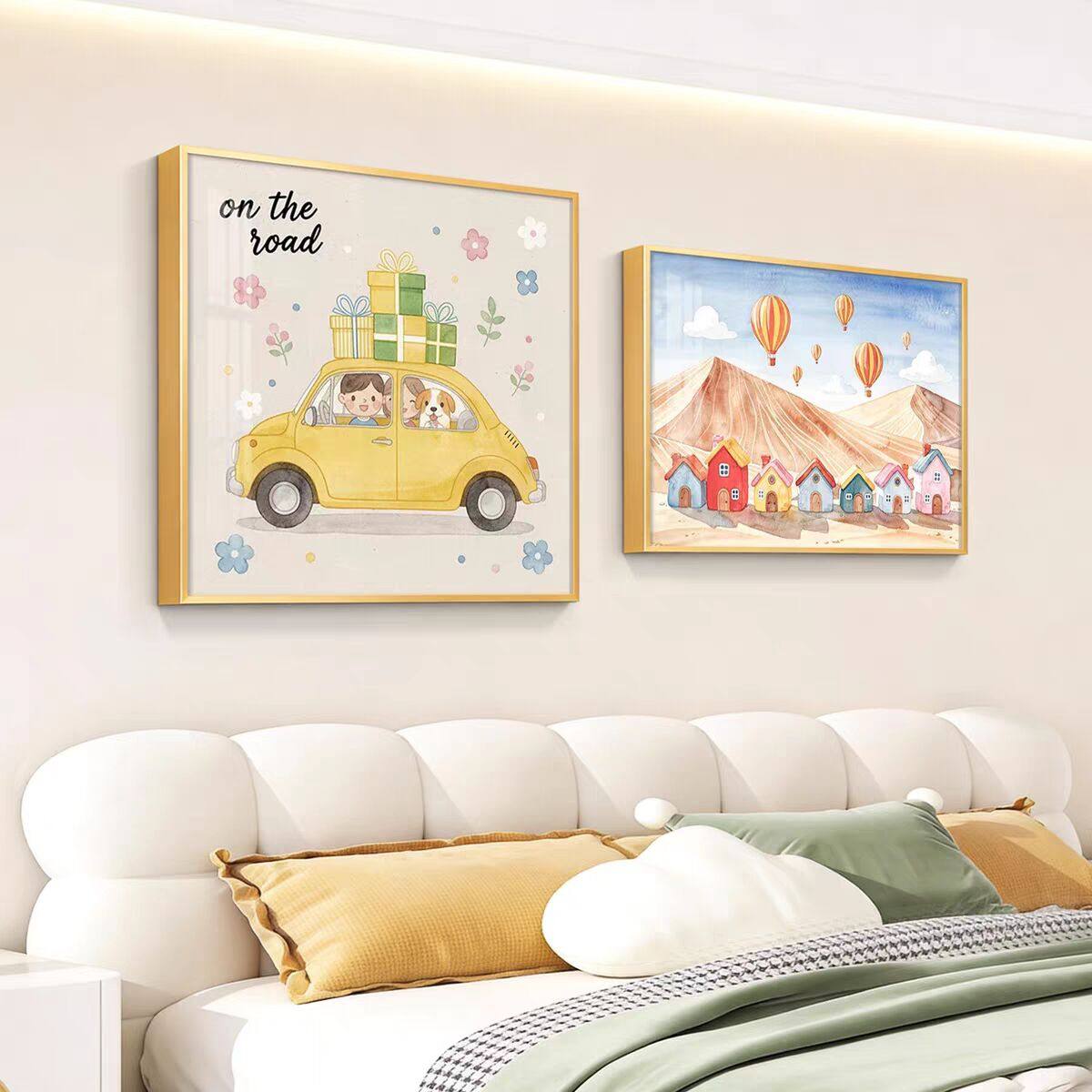 轻奢儿童房装饰画卧室挂画壁画男孩女孩房间壁画现代简餐厅级感画