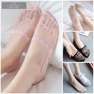爱心字母蕾丝点胶防滑深口船袜 2020春夏季 隐形袜子女 包邮 5双
