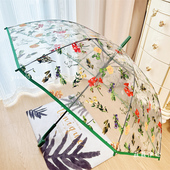 可爱浪漫森林花朵透明雨伞自动加大可爱日系网红加厚长柄伞男女