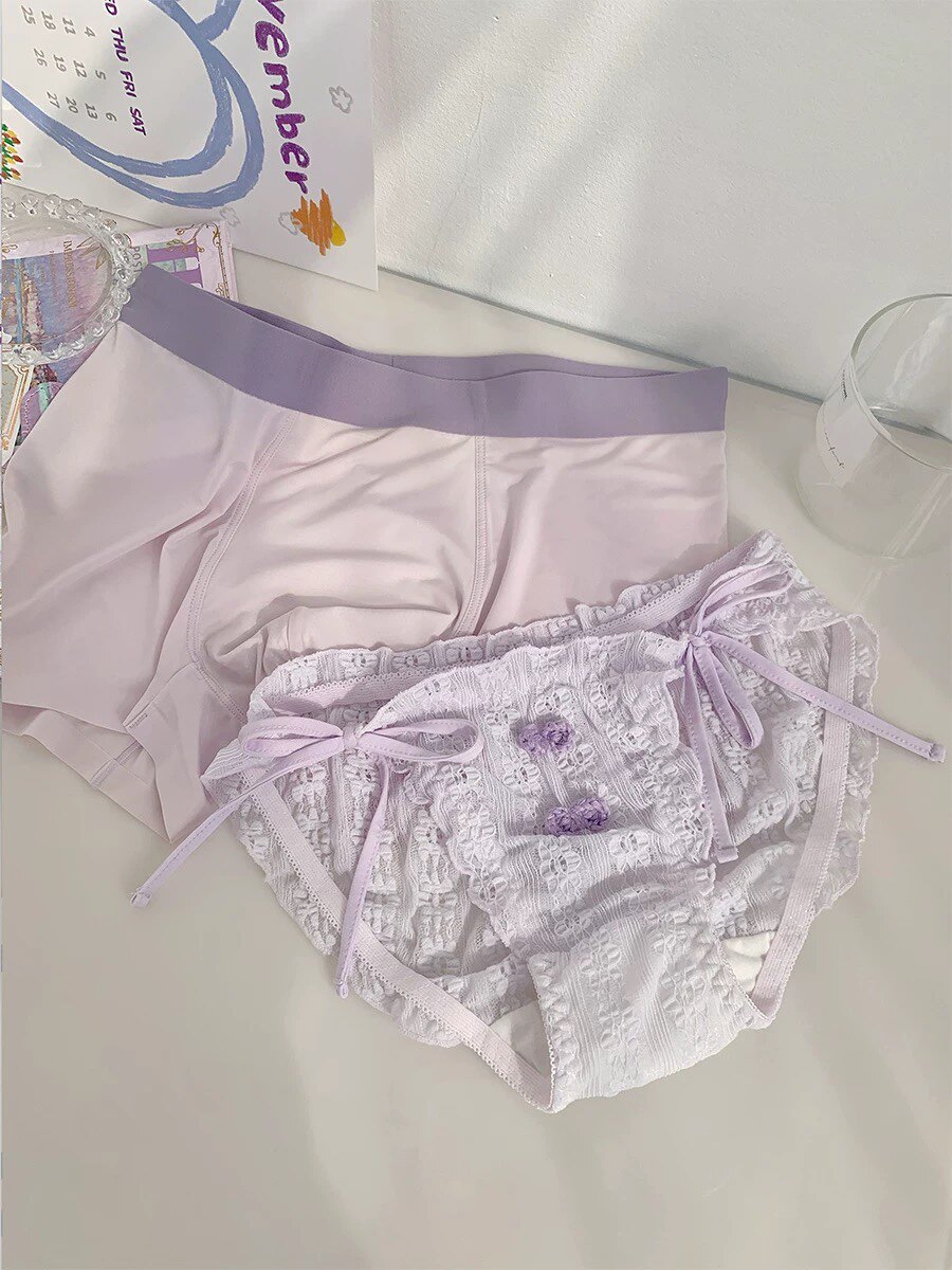 高甜系列*系带绑带情侣内裤抗菌纯棉档男女中腰性感蕾丝舒适纯欲