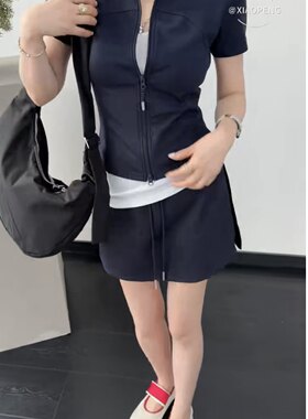 NANHAN楠涵运动休闲辣妹风套装女小个子短款双拉链上衣裙裤两件套
