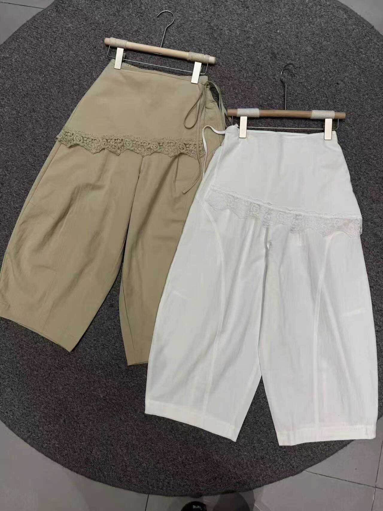2026夏季新品蕾丝拼接屁帘裤高腰休闲八分裤百搭遮肉弯刀裤子女裤图片