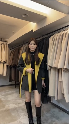 高端撞色翻领双面羊毛大衣女中长款小个子系腰带显瘦羊毛呢子外套
