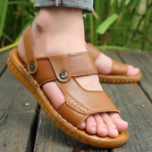 防滑软底凉鞋 头层牛皮男士 男 夏季 休闲凉拖鞋 凉鞋 牛筋底真皮沙滩鞋