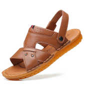 凉鞋 牛筋底防滑中老年凉拖鞋 夏季 男士 正品 真牛皮休闲沙滩鞋 爸爸鞋