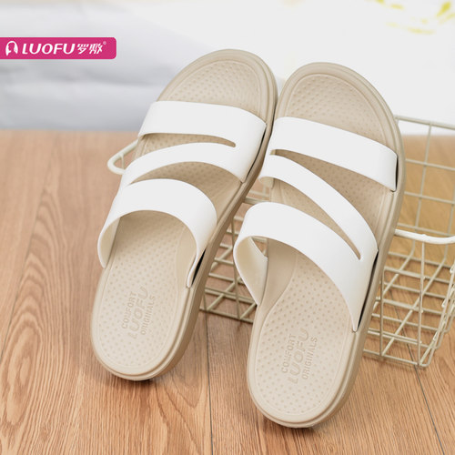 罗敷防滑防水软底英伦风两用拖鞋