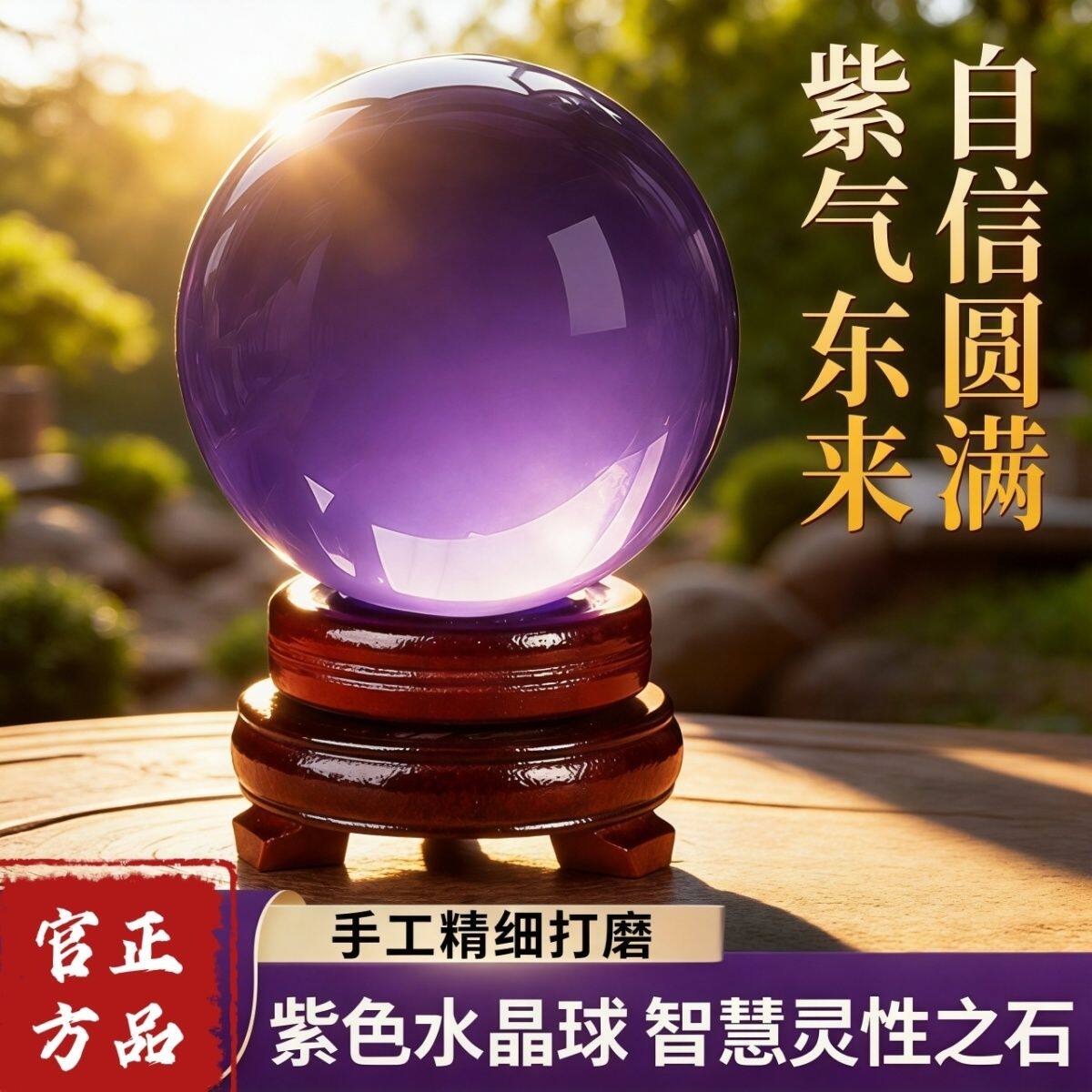 紫色水晶球九紫离火摆件招财转运客厅书房乔迁送礼新款玄关开业光