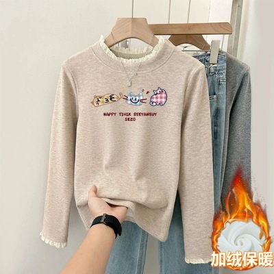 女童加绒打底衫冬装2025新款儿童德绒内搭中大童半高领加厚上衣服