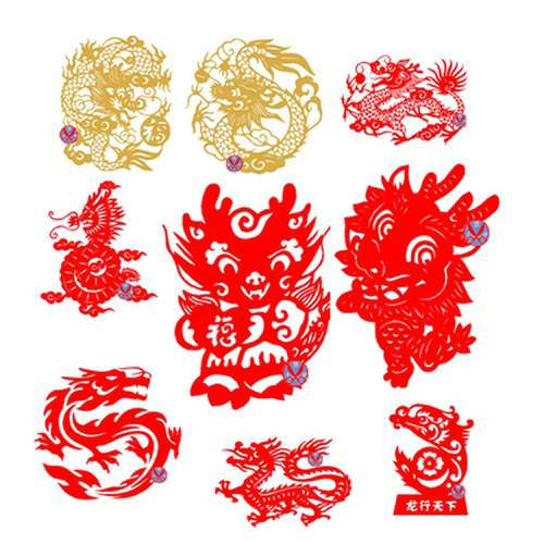 镂空十二生肖金色龙剪纸玻璃贴纸