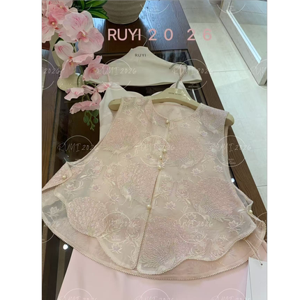 入艺610【雀翎羽】26夏新中式桑蚕丝美感贵气刺绣马甲-RY2630911