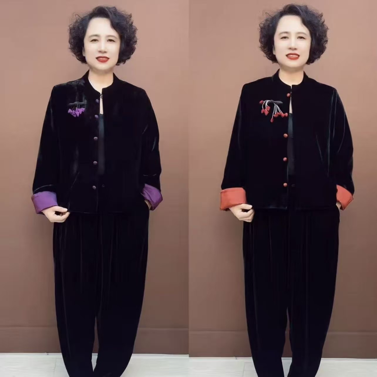 8903款秋季妈妈装复古宽松立领中老年女装时尚短款开衫外套