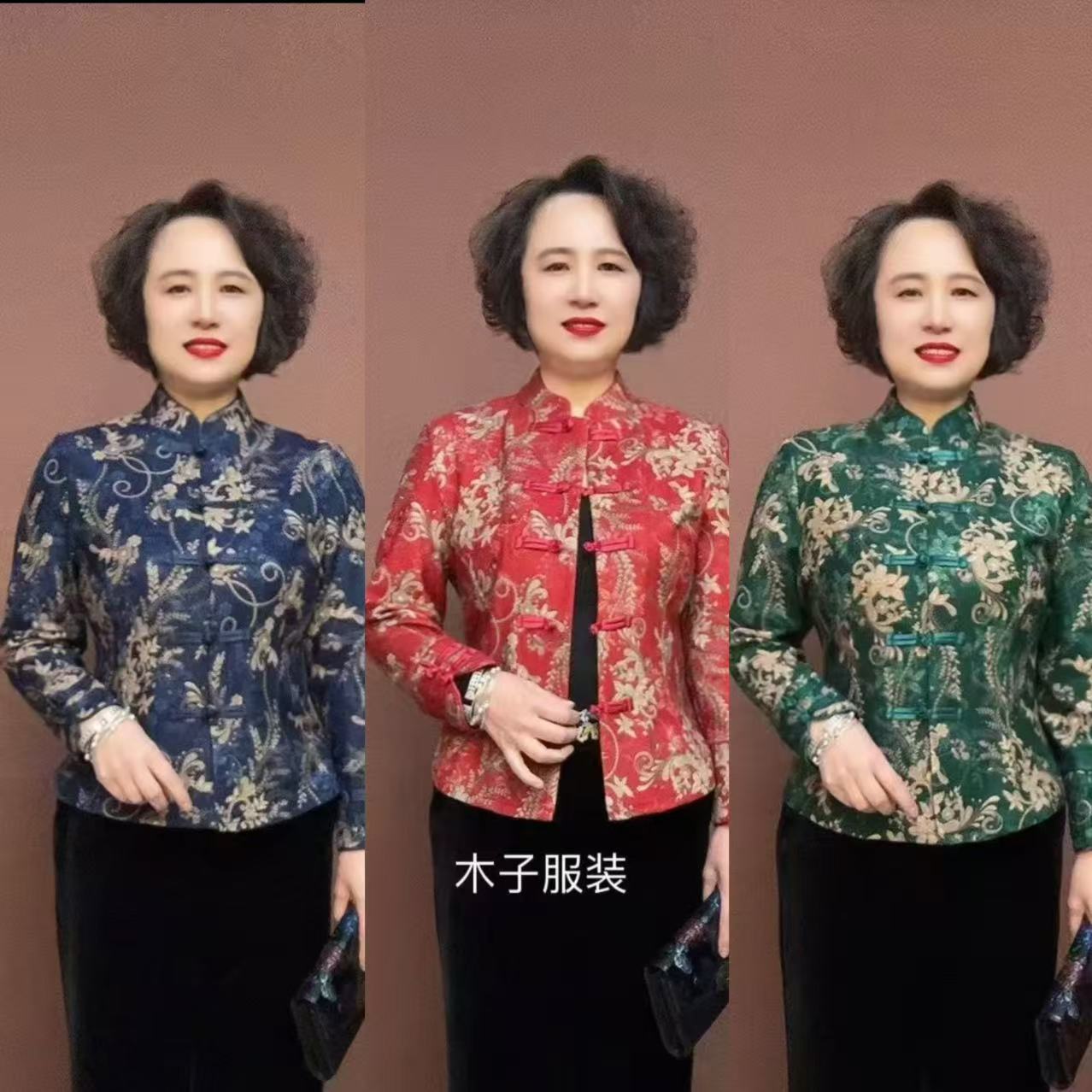 SP-秋冬新款高档丝绒一体绒中老年女装妈妈装新中式旗袍开衫上衣