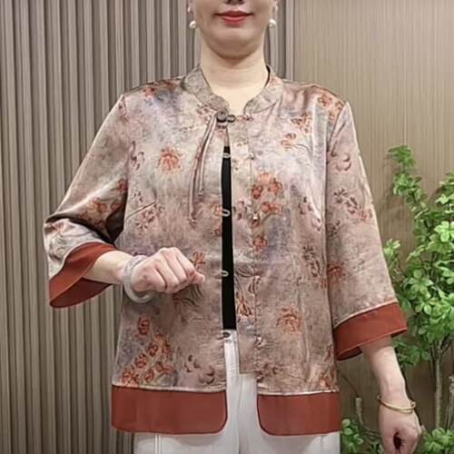 8792妈妈春夏装新中式国风衬衫新款中老年女装夏装气质开衫上衣