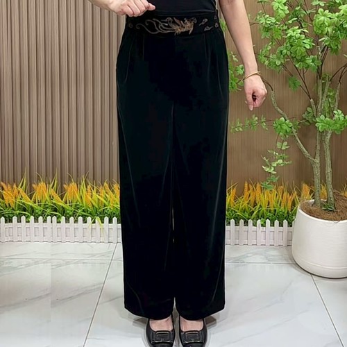 2988百搭丝绒直筒裤女秋季中老年妈妈装高腰显瘦刺绣纯色休闲裤子