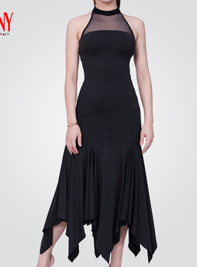 NY纳艺舞蹈裙摩登舞国标舞表演练功服抹胸无袖大摆连衣裙17129MD