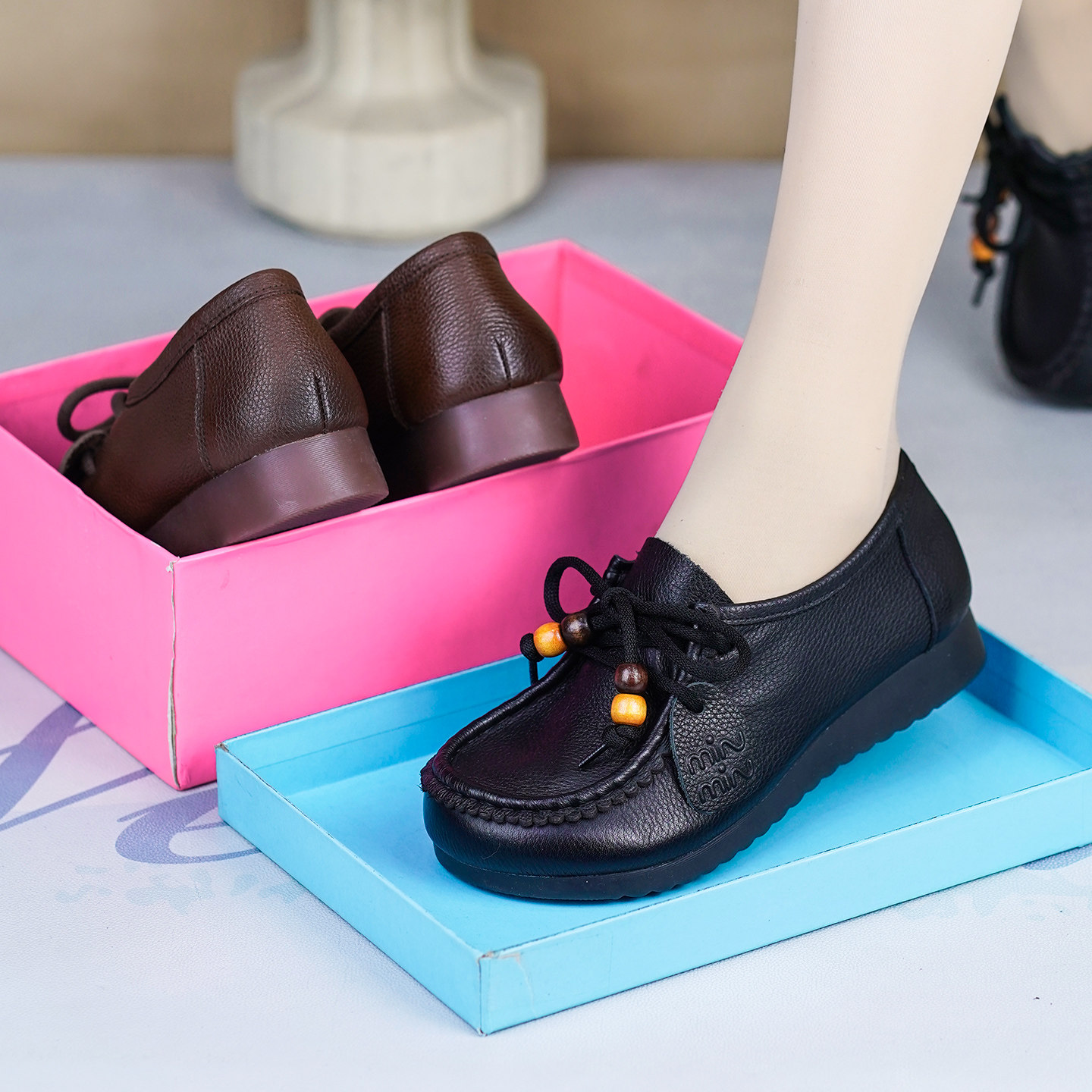 2026春季新款头层牛皮复古民族风皮鞋女牛筋软底软面妈妈鞋单鞋,女鞋,深口单鞋,淘宝优惠券,粉丝福利购,淘宝优惠卷
