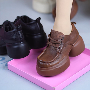 增高系带单鞋 真皮小皮鞋 百搭英伦风松糕厚底乐福鞋 女2025新款 秋季