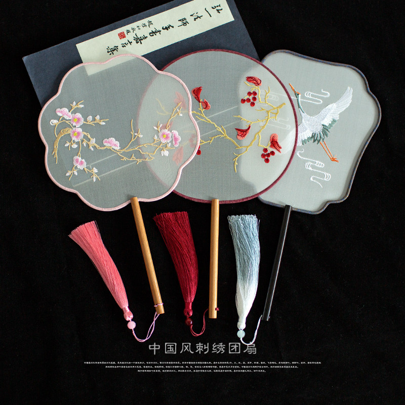 刺绣团扇手工苏绣心意礼品半透明复古宫廷扇中国风圆扇子