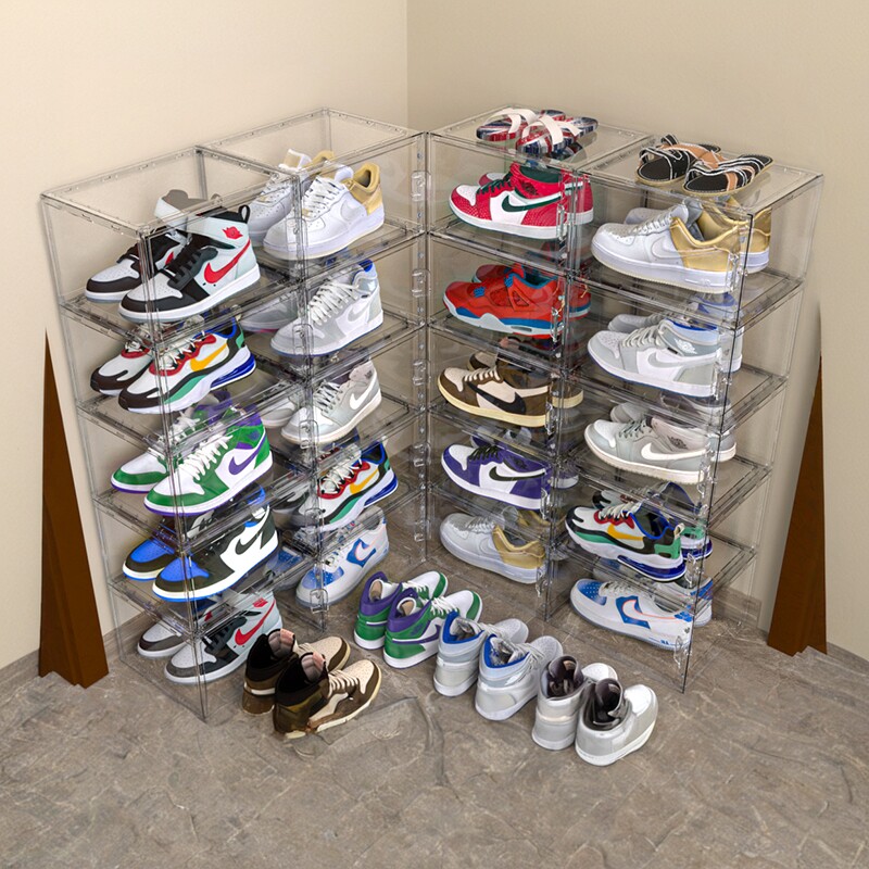 aj加厚塑料鞋盒磁吸鞋子收纳盒装球鞋鞋柜防氧化神器网红鞋墙