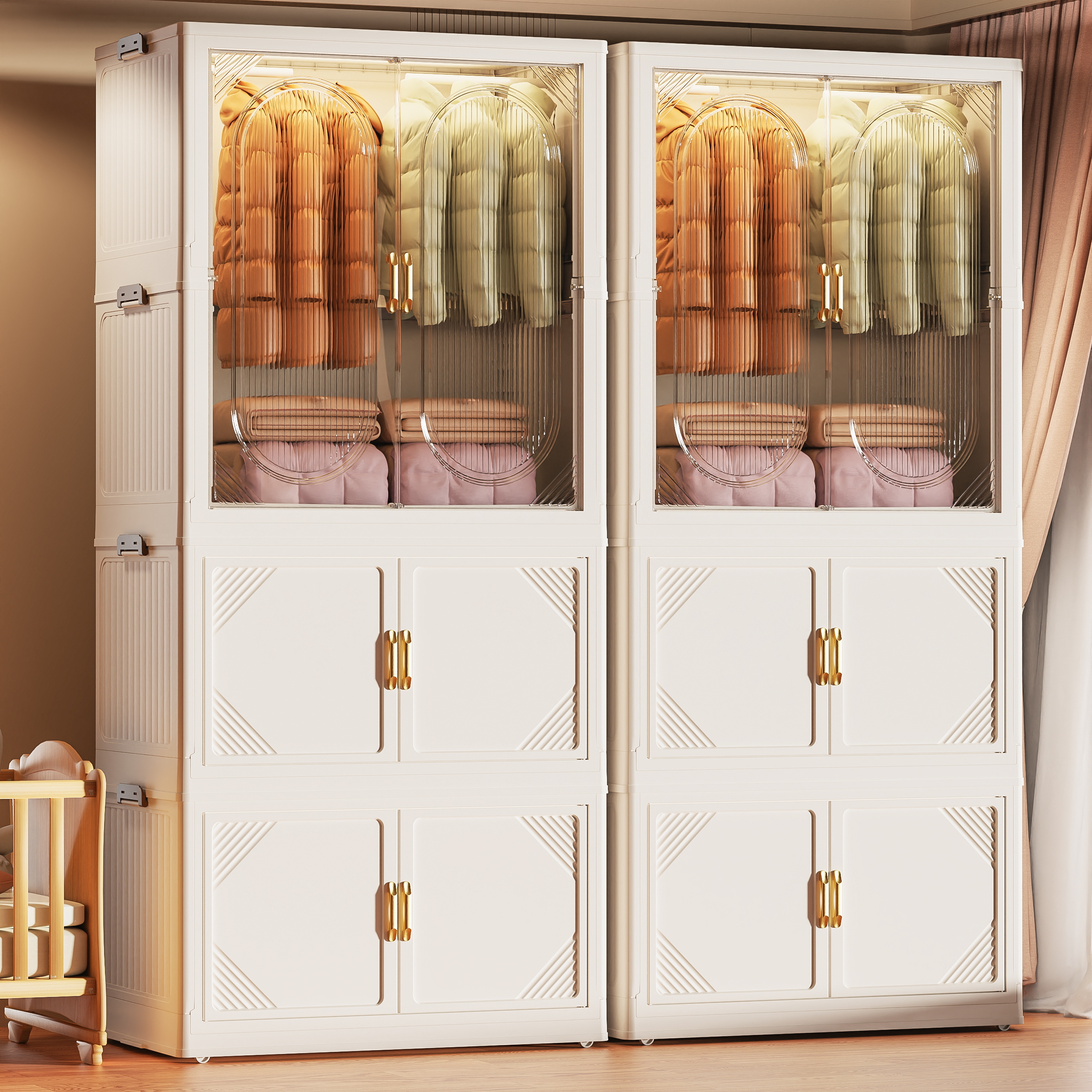 宝宝衣柜家用卧室简易组装儿童衣柜靠墙多层折叠收纳柜抽屉储物柜